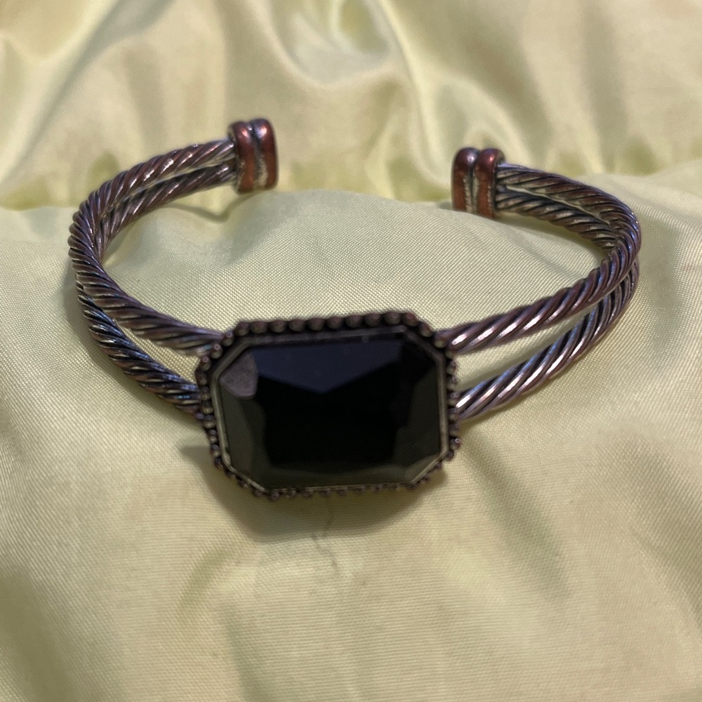Elegant Onyx-Possibly, Silver, & Copper Stone Bracelet